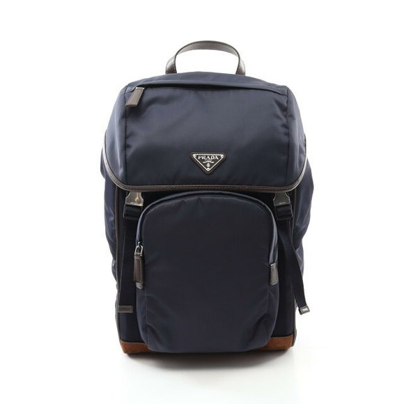 Prada Nylon Suede Rucksack Navy Blue Brown - Picture 1 of 5